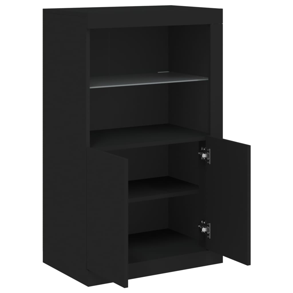 Side Cabinet with LED Lights Black Wood Material