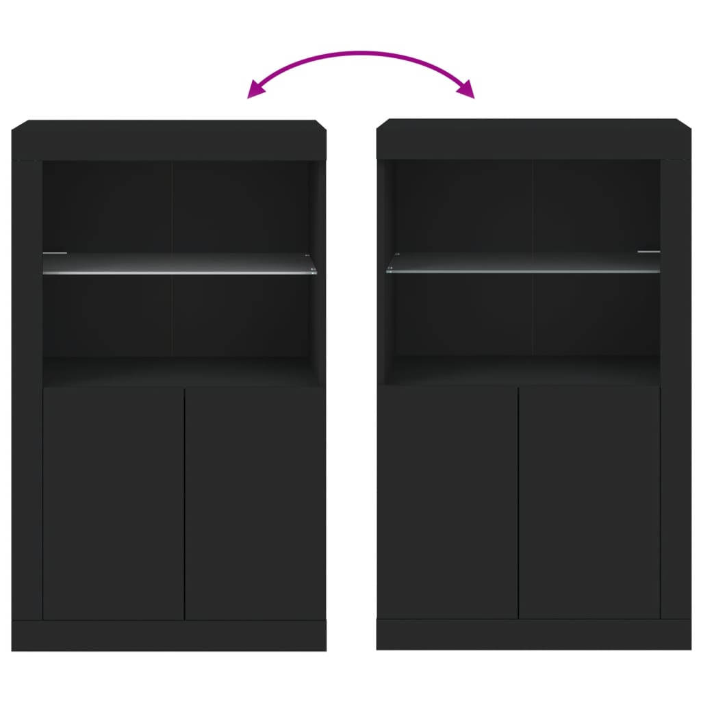 Side Cabinet with LED Lights Black Wood Material