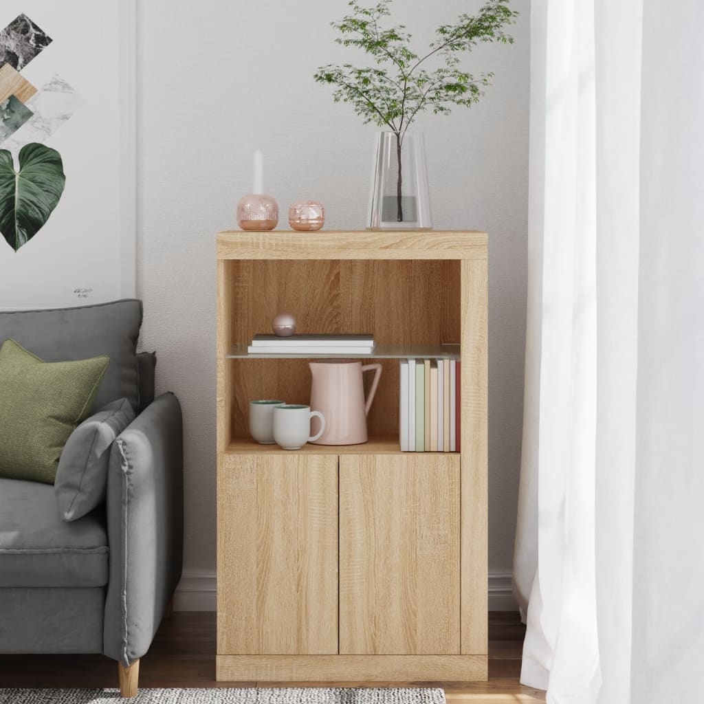 Side cabinet with LED lights Sonoma oak wood material