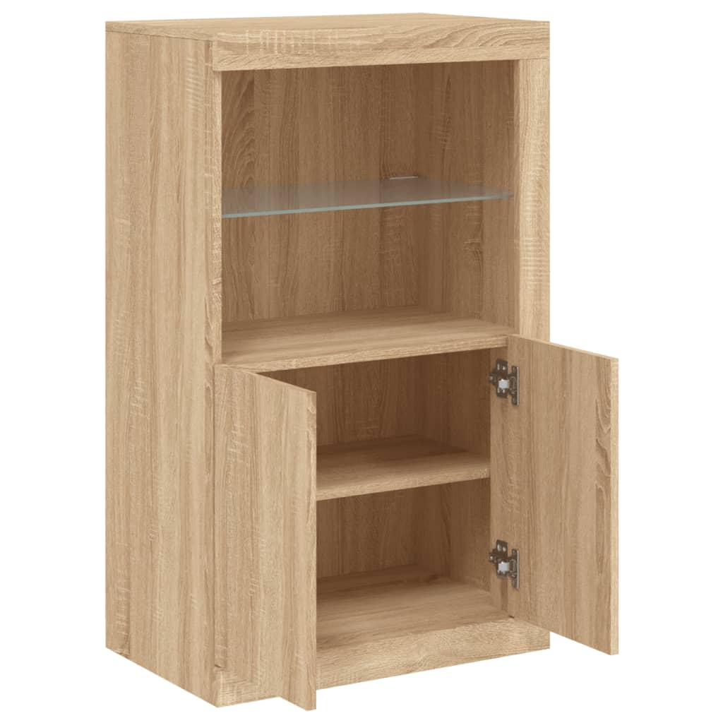 Side cabinet with LED lights Sonoma oak wood material