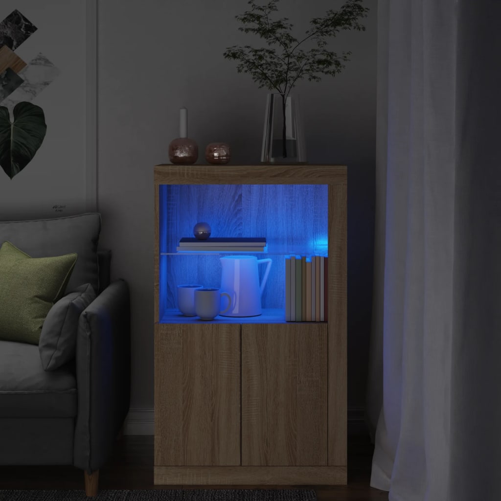 Side cabinet with LED lights Sonoma oak wood material