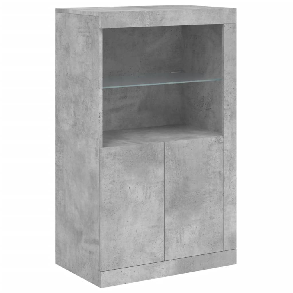 Side cabinet with LED lights concrete grey wood material