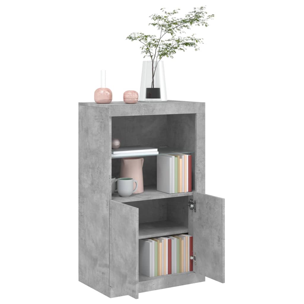 Side cabinet with LED lights concrete grey wood material