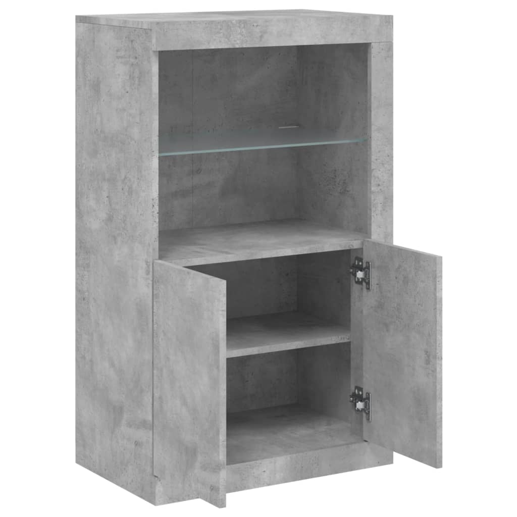 Side cabinet with LED lights concrete grey wood material