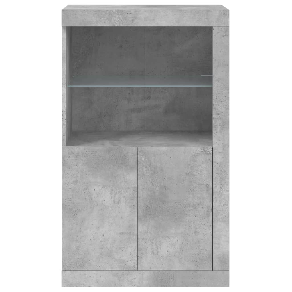 Side cabinet with LED lights concrete grey wood material