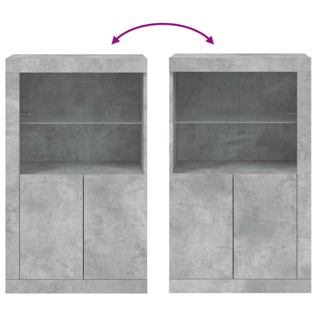 Side cabinet with LED lights concrete grey wood material