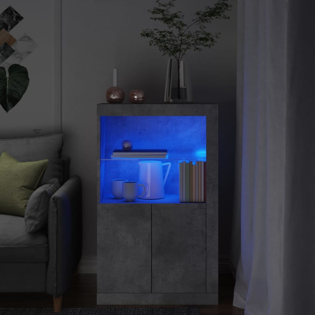 Side cabinet with LED lights concrete grey wood material