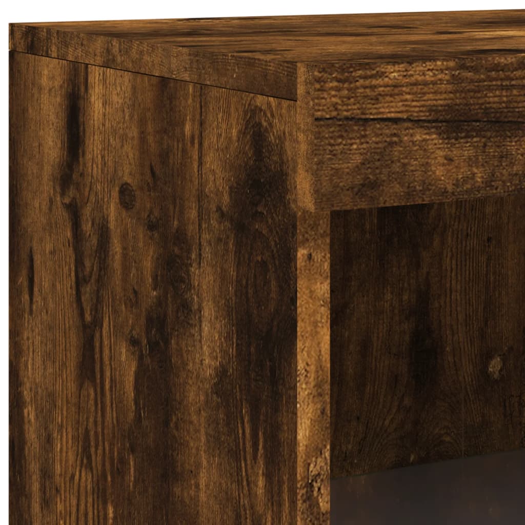 Side cabinet with LED lights smoked oak wood material