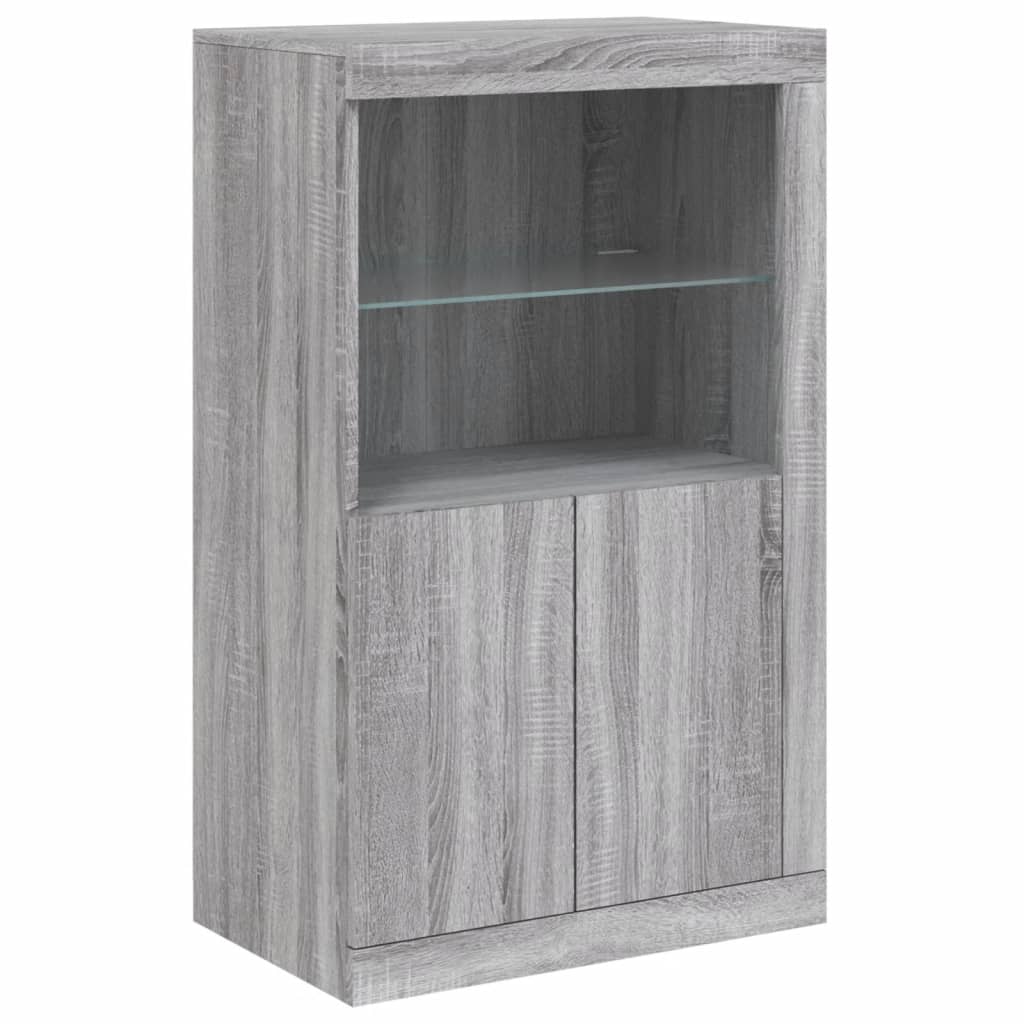 Side Cabinet with LED Lights Gray Sonoma Wood Material