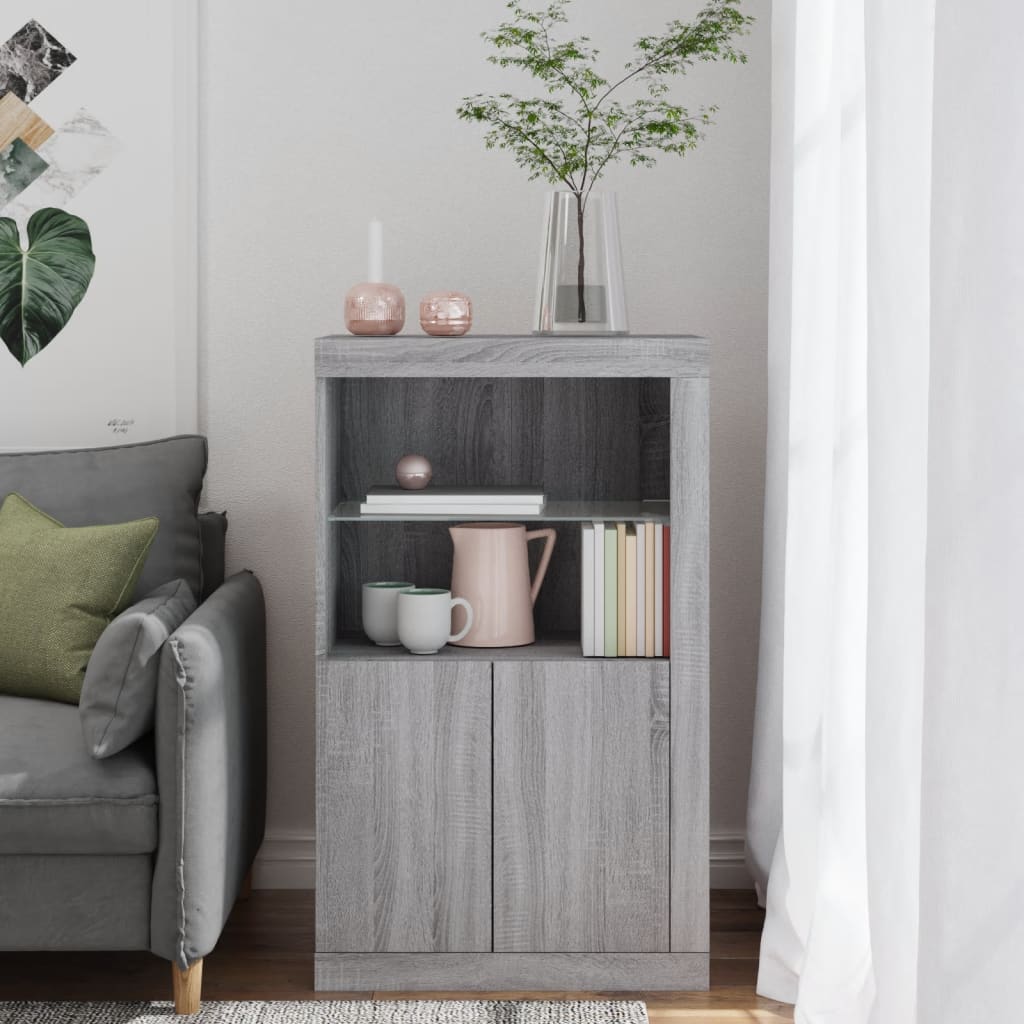 Side Cabinet with LED Lights Gray Sonoma Wood Material