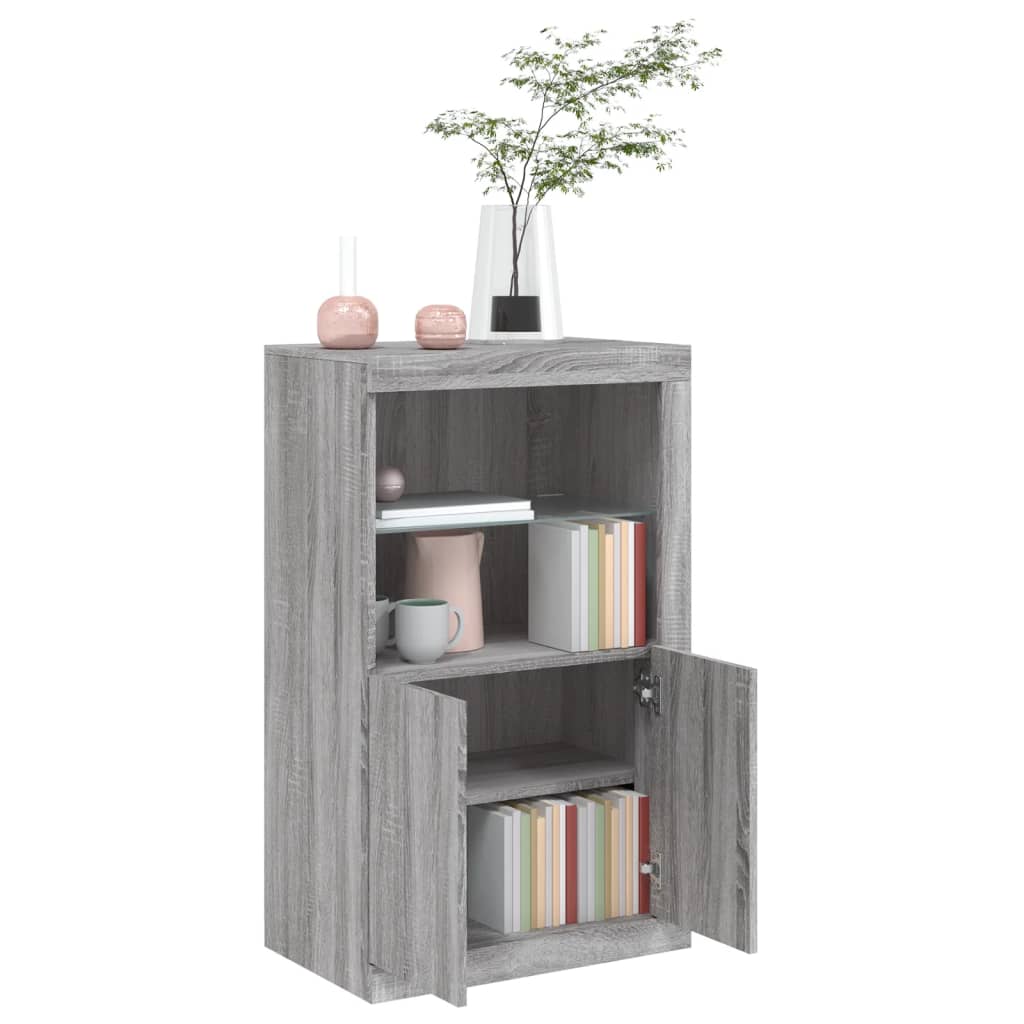 Side Cabinet with LED Lights Gray Sonoma Wood Material