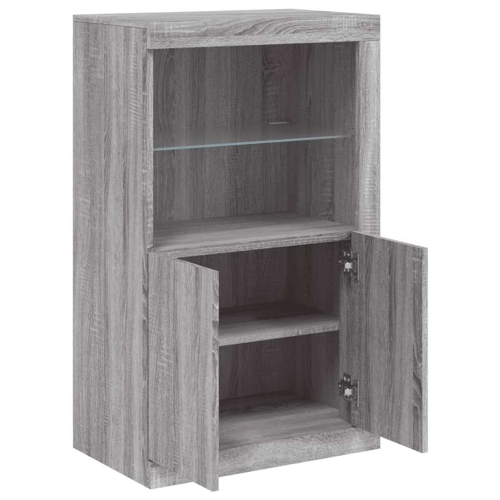 Side Cabinet with LED Lights Gray Sonoma Wood Material