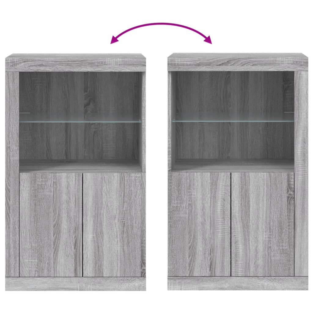 Side Cabinet with LED Lights Gray Sonoma Wood Material