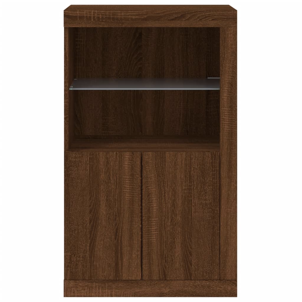 Side Cabinet with LED Lights Brown Oak Wood Material