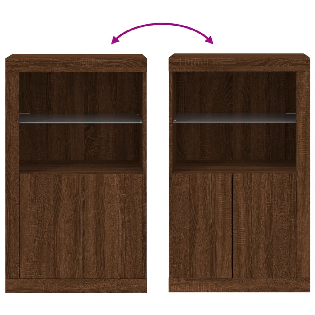 Side Cabinet with LED Lights Brown Oak Wood Material