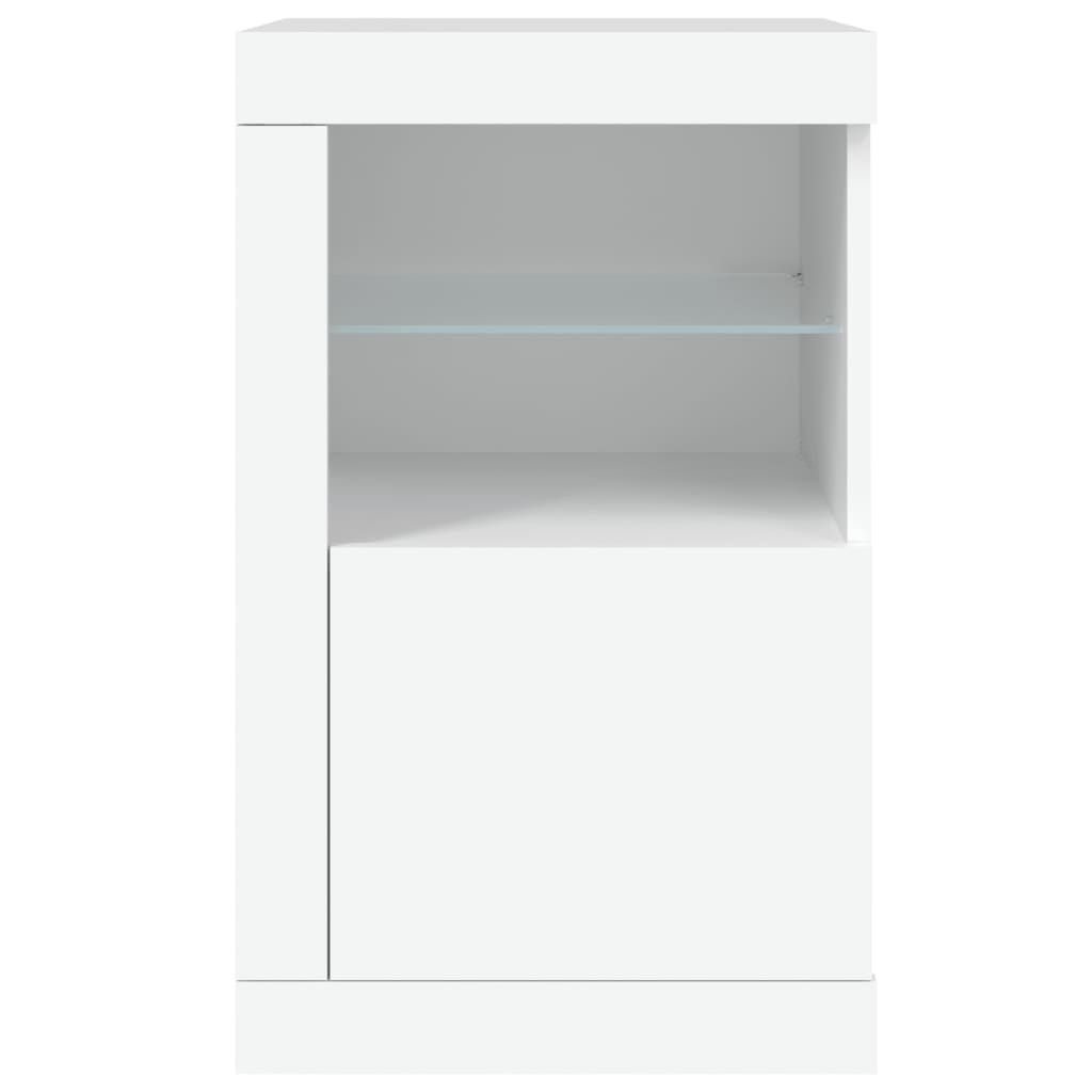 Side Cabinet with LED Lights White Wood Material