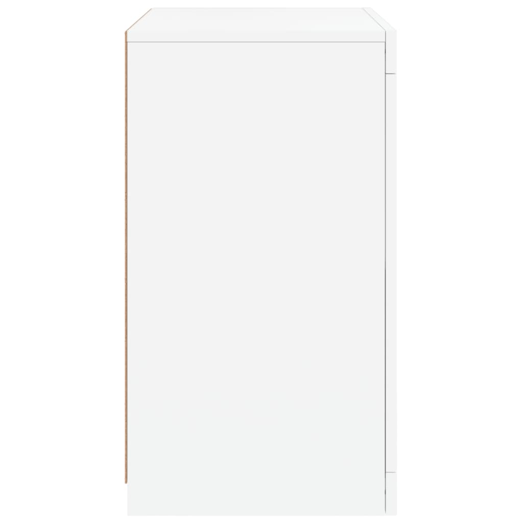 Side Cabinet with LED Lights White Wood Material