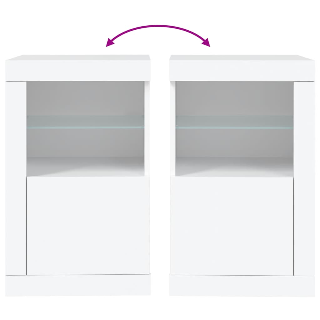 Side Cabinet with LED Lights White Wood Material