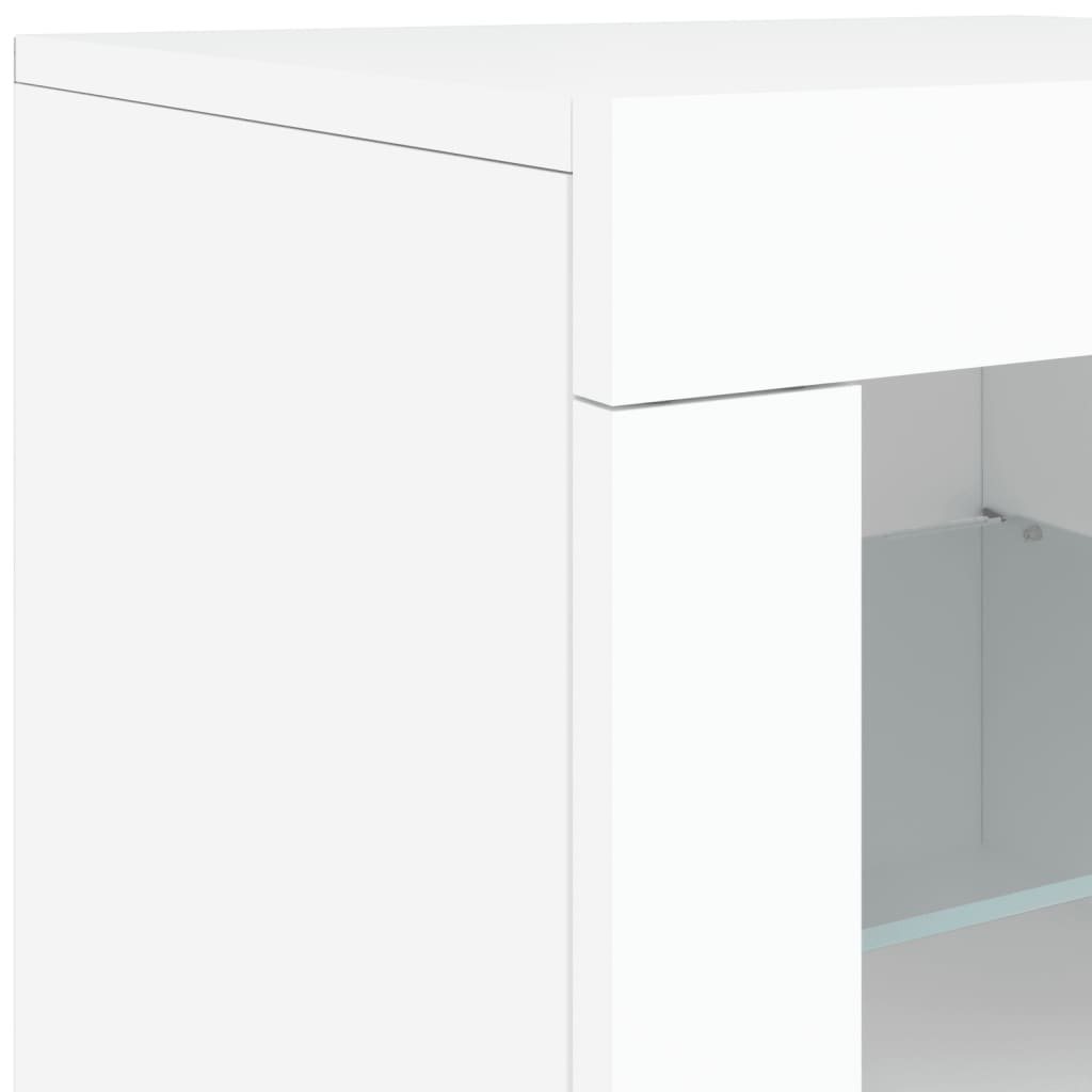 Side Cabinet with LED Lights White Wood Material