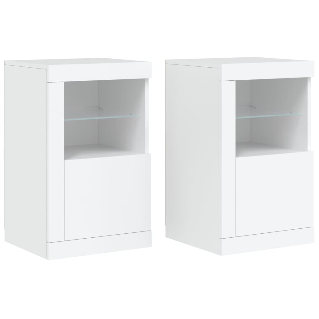 Side cabinets with LED lights 2 pcs. White wood material