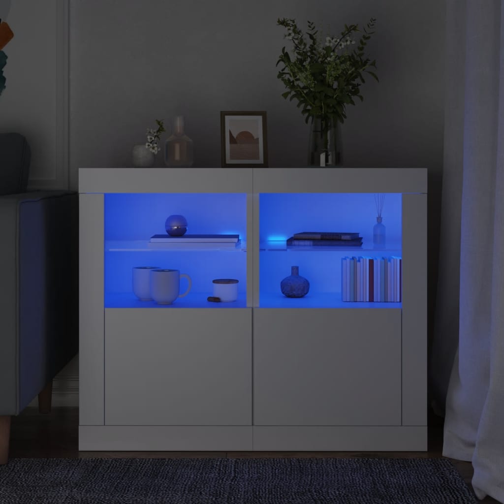 Side cabinets with LED lights 2 pcs. White wood material