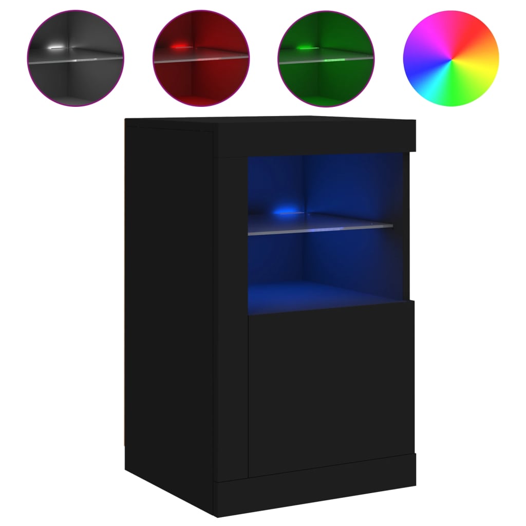 Side Cabinet with LED Lights Black Wood Material