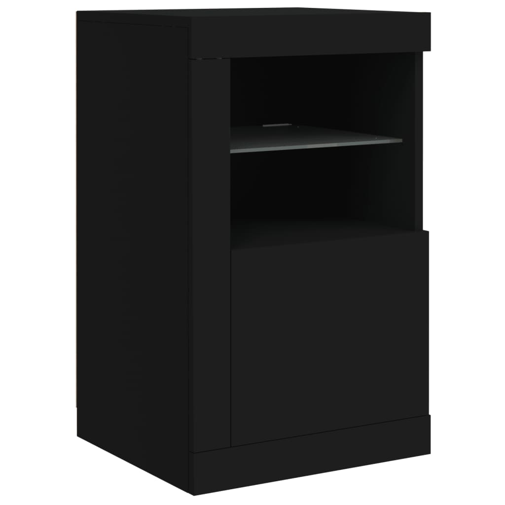 Side Cabinet with LED Lights Black Wood Material