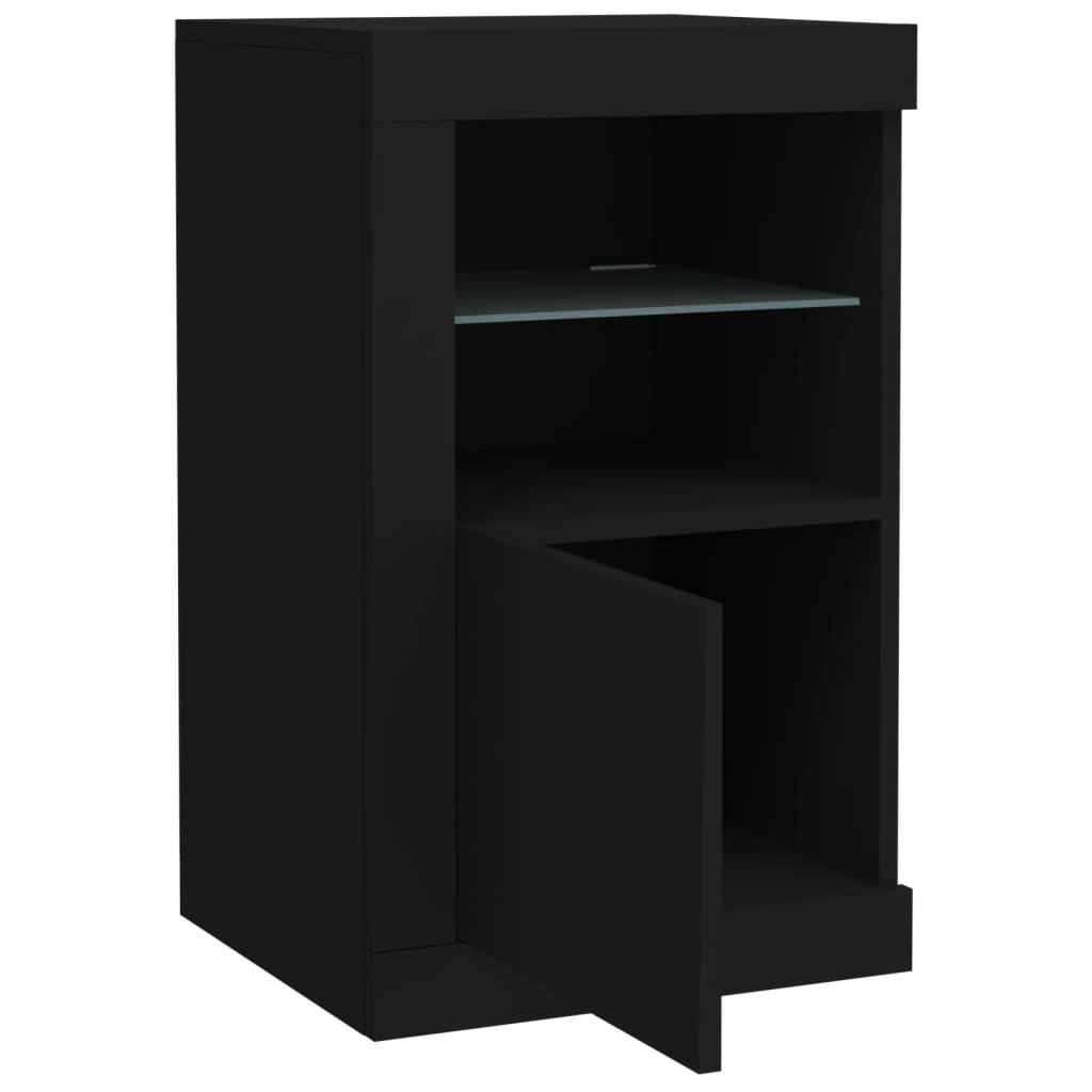 Side Cabinet with LED Lights Black Wood Material