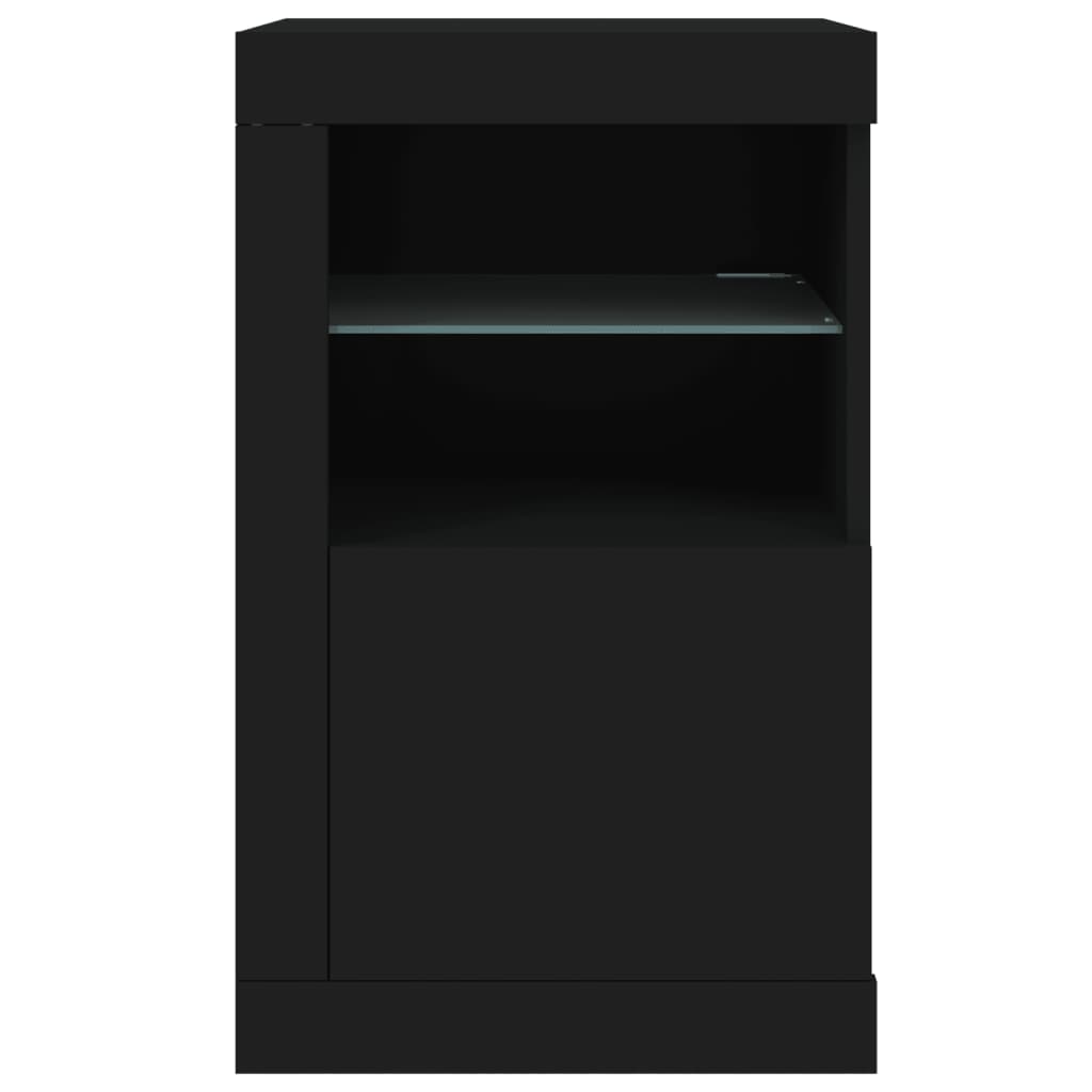 Side Cabinet with LED Lights Black Wood Material