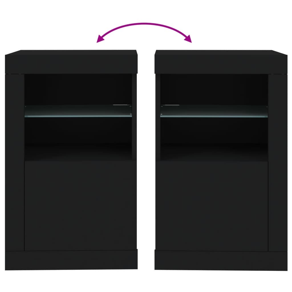 Side Cabinet with LED Lights Black Wood Material