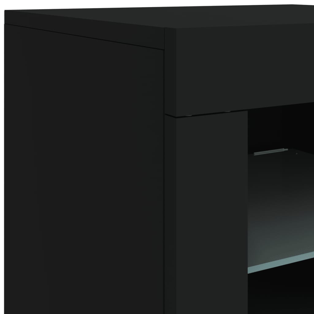 Side Cabinet with LED Lights Black Wood Material