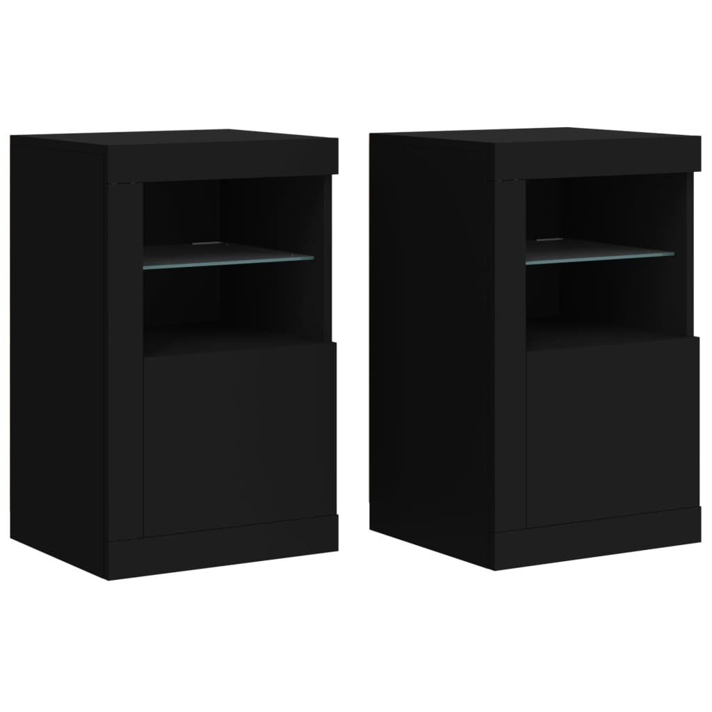 Side cabinets with LED lights 2 pcs. Black wood material