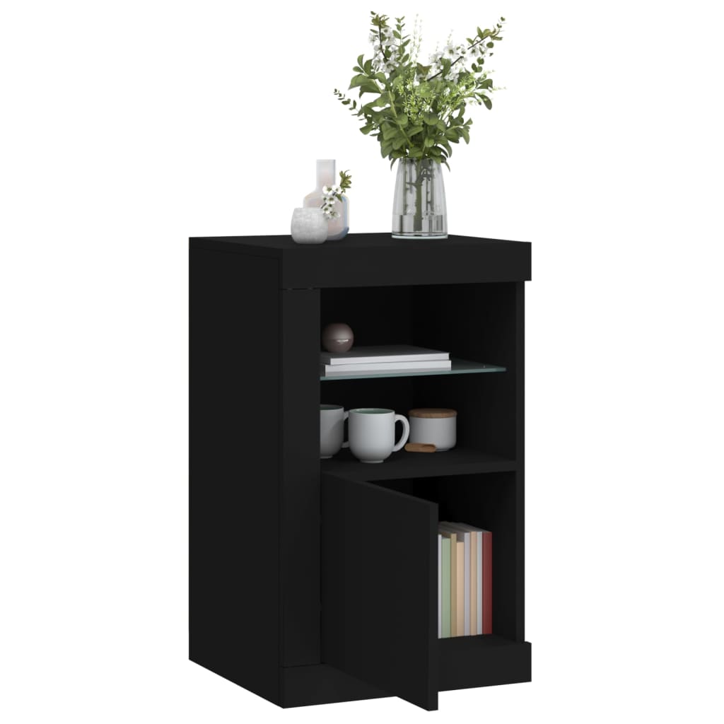 Side cabinets with LED lights 2 pcs. Black wood material