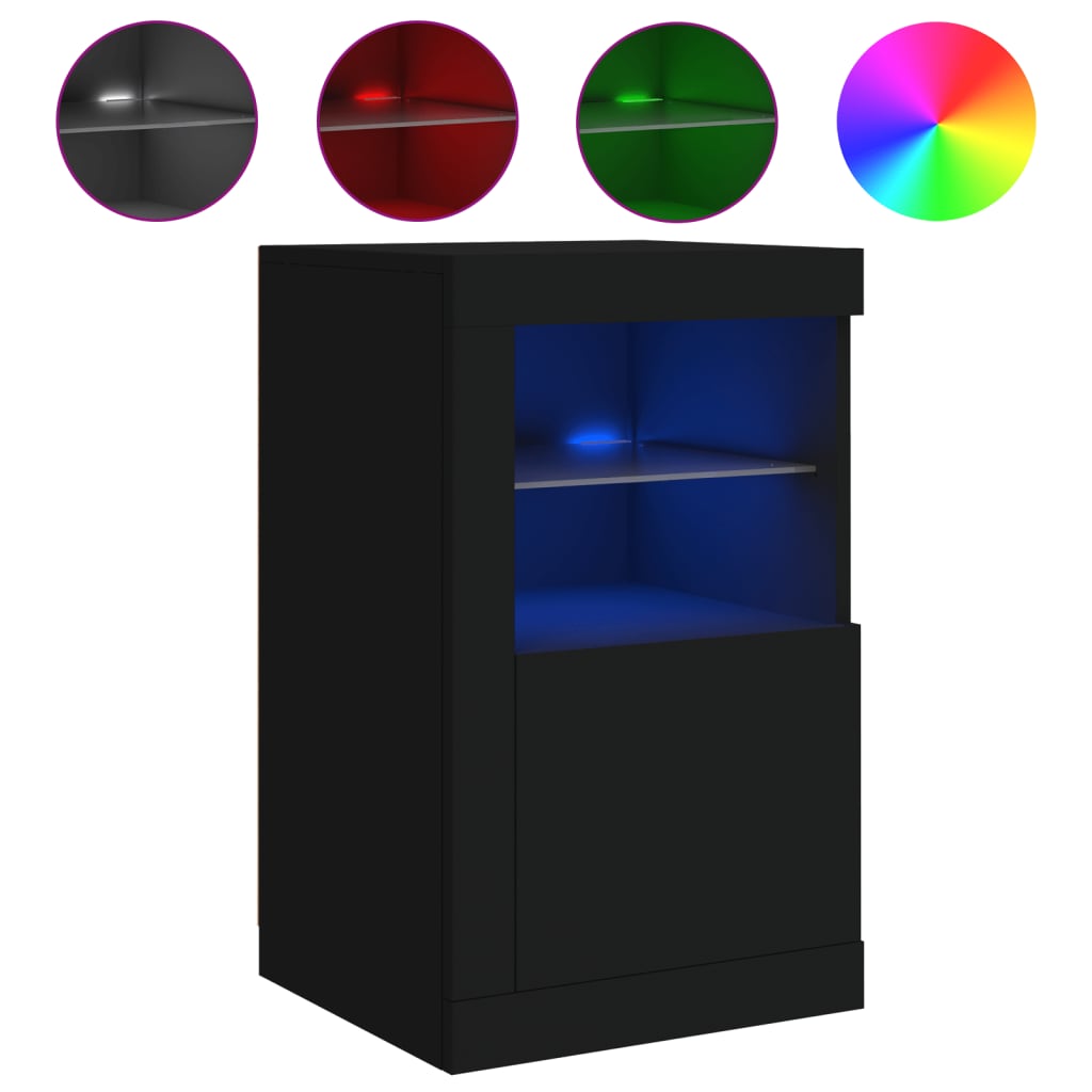 Side cabinets with LED lights 2 pcs. Black wood material