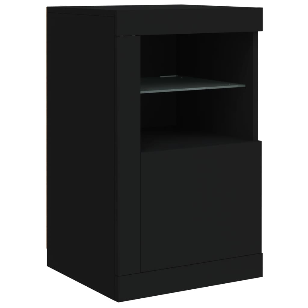 Side cabinets with LED lights 2 pcs. Black wood material