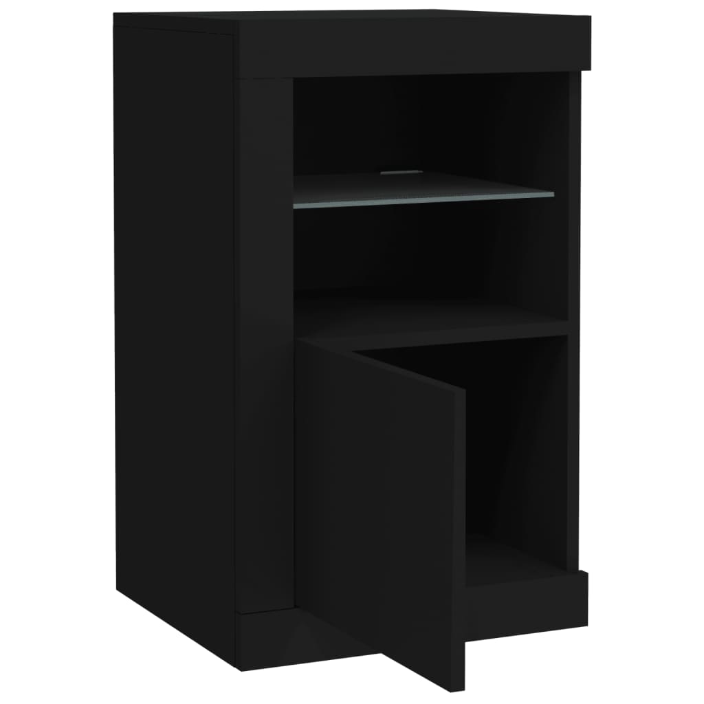 Side cabinets with LED lights 2 pcs. Black wood material