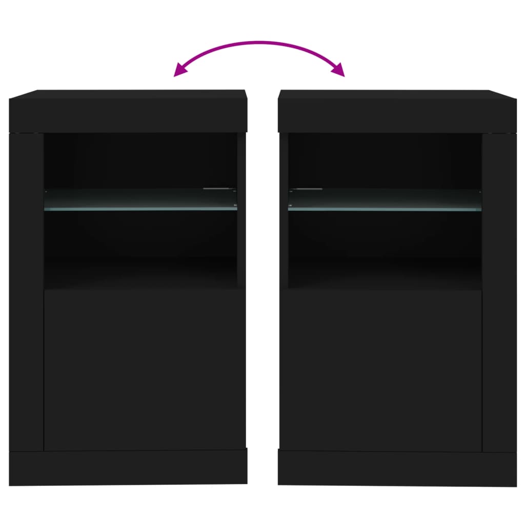 Side cabinets with LED lights 2 pcs. Black wood material