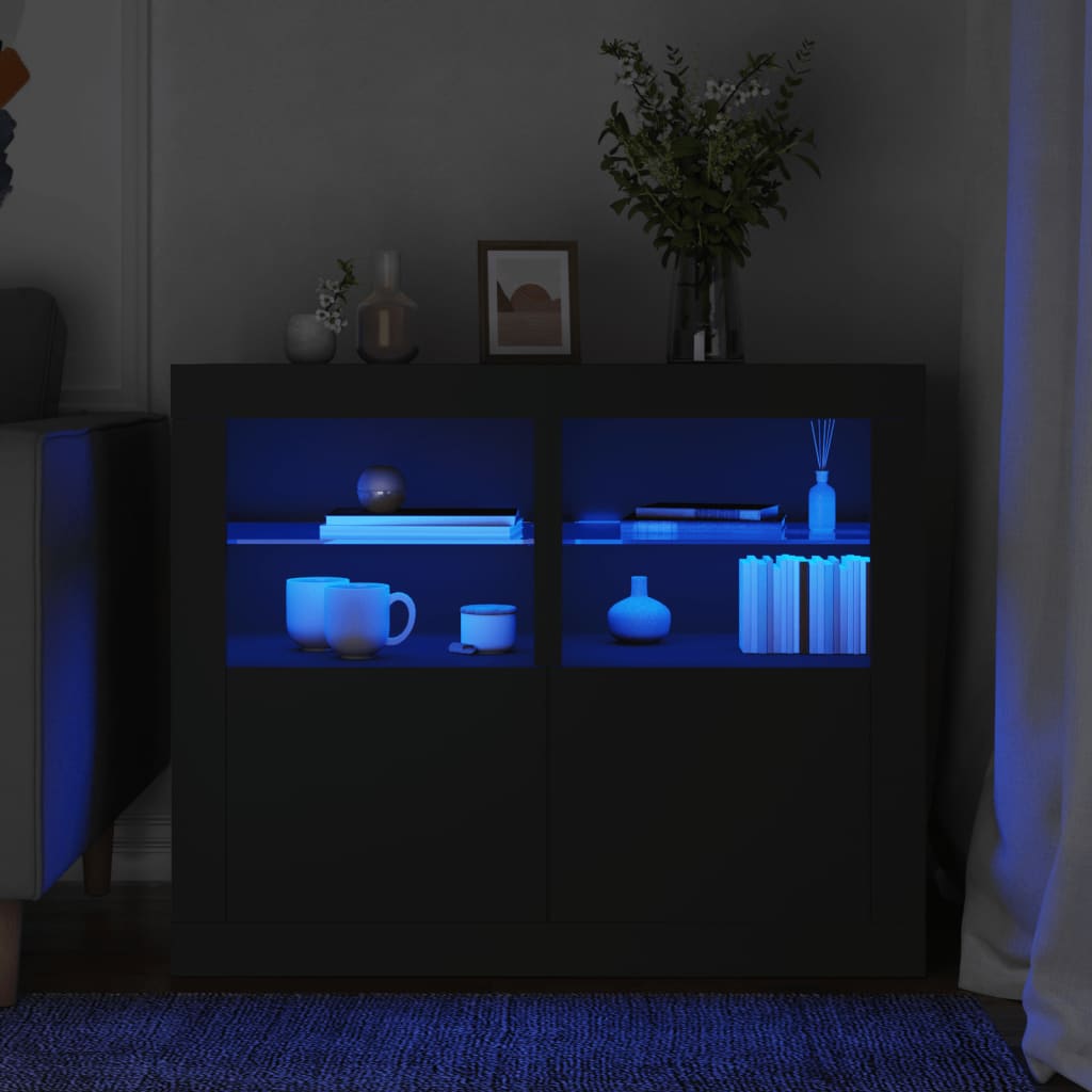 Side cabinets with LED lights 2 pcs. Black wood material