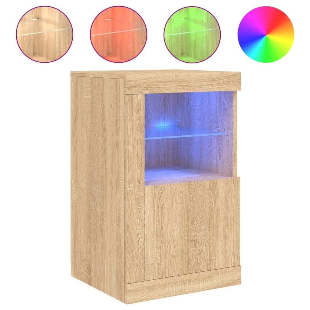 Side cabinet with LED lights Sonoma oak wood material