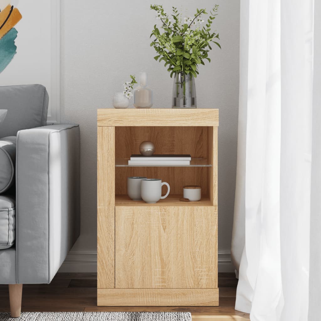 Side cabinet with LED lights Sonoma oak wood material