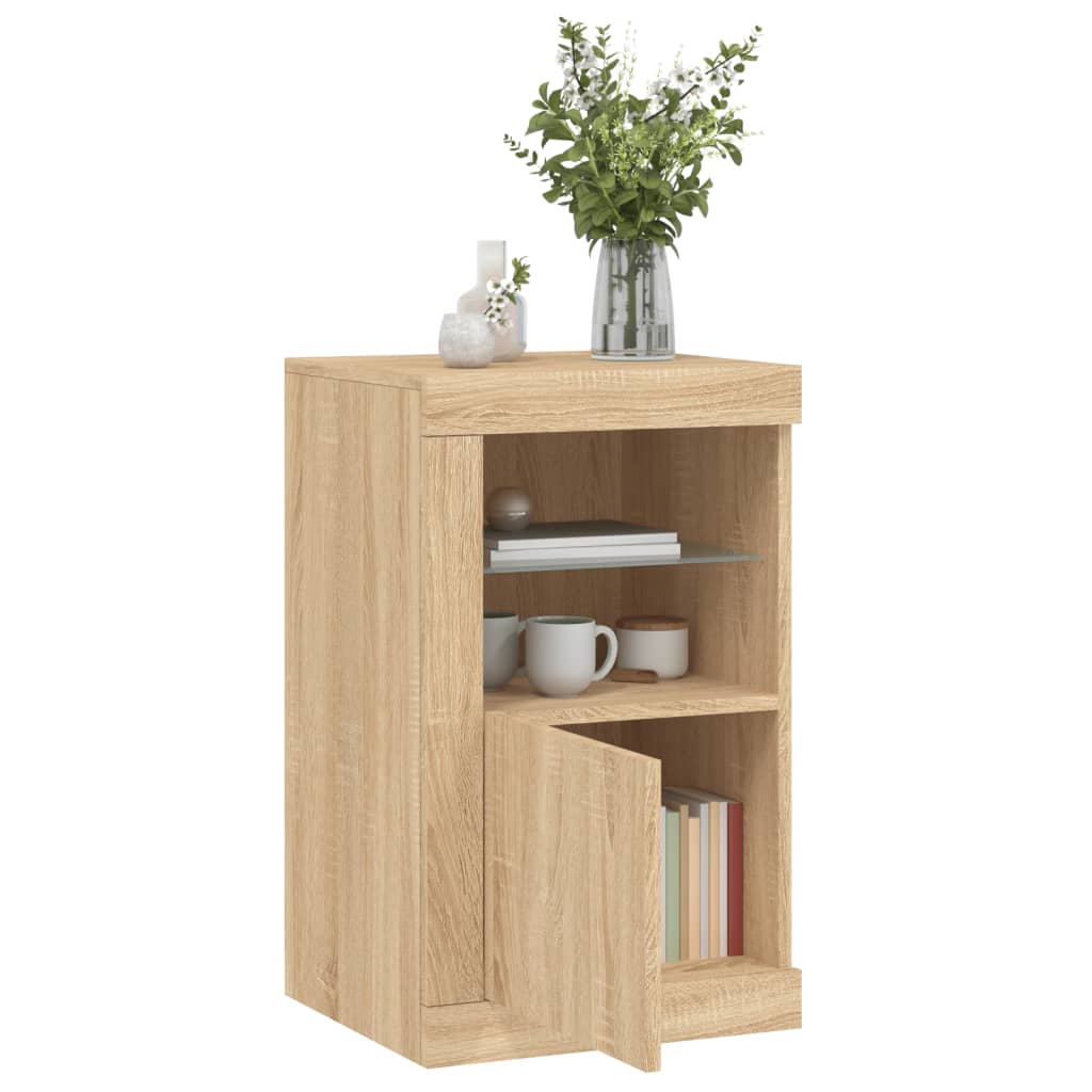 Side cabinet with LED lights Sonoma oak wood material