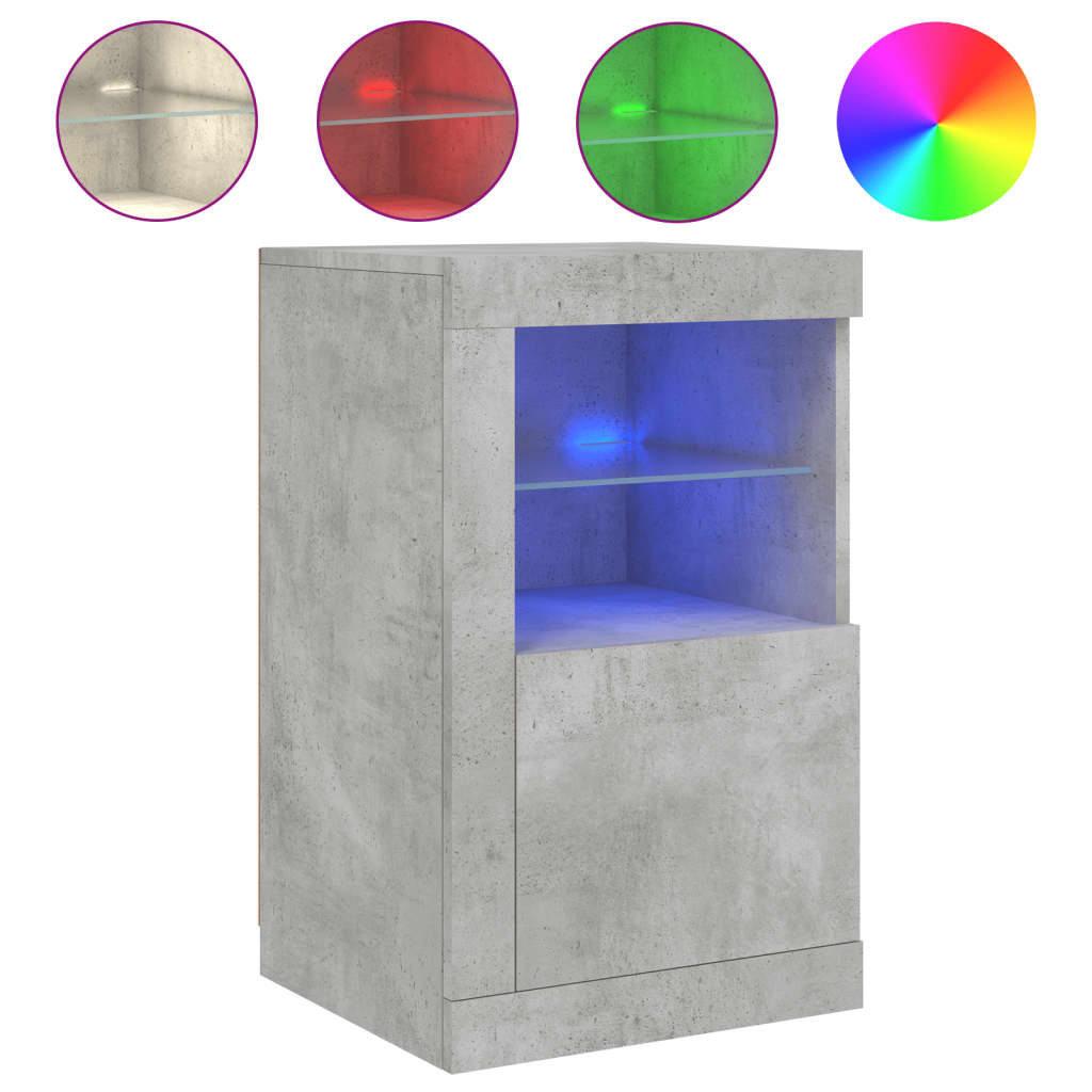 Side cabinet with LED lights concrete grey wood material