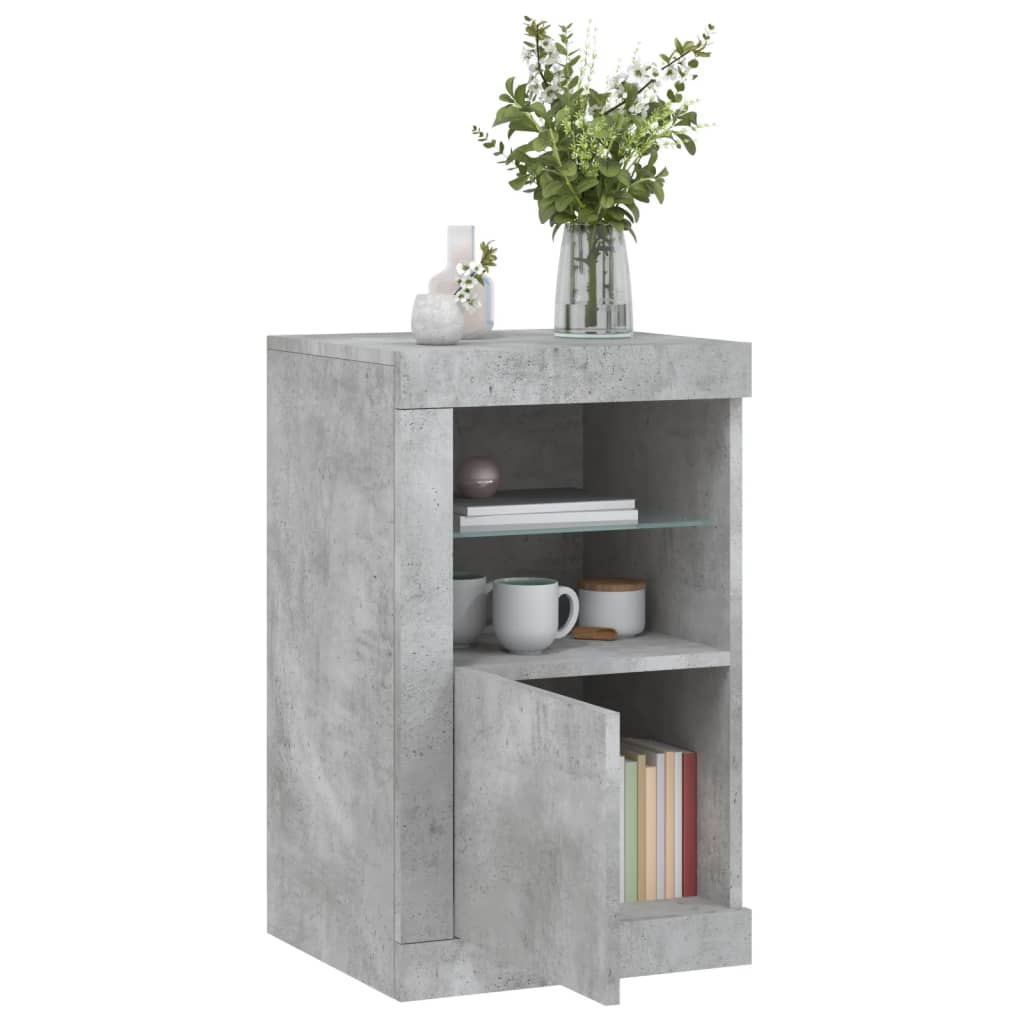 Side cabinet with LED lights concrete grey wood material