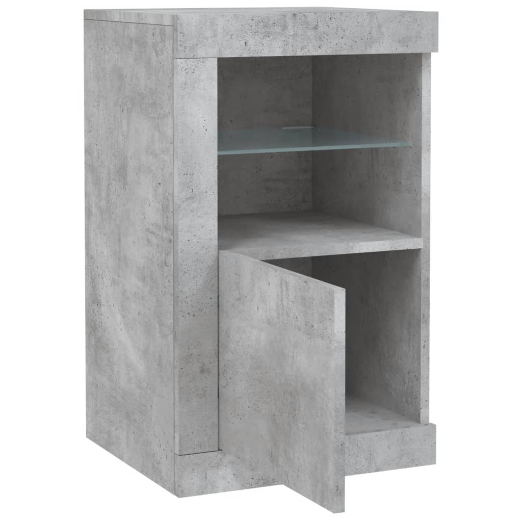 Side cabinet with LED lights concrete grey wood material