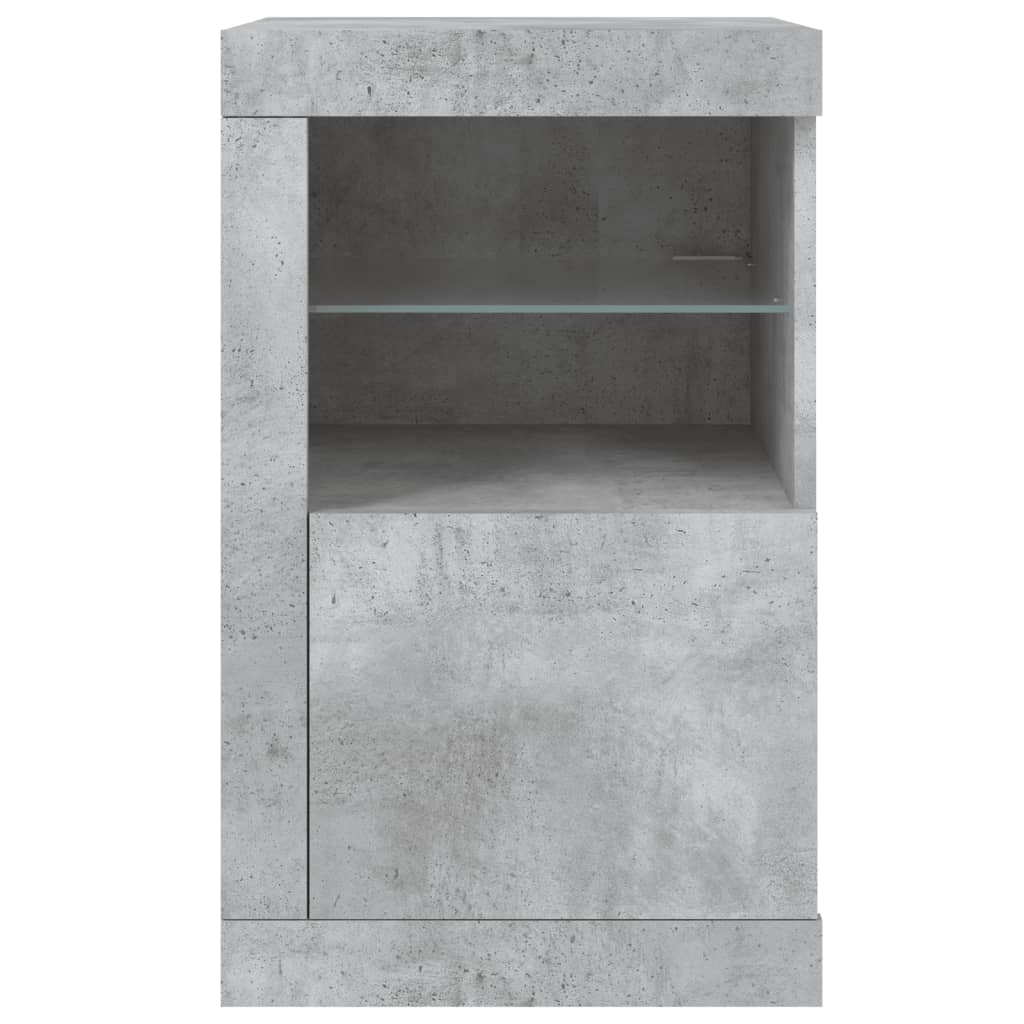 Side cabinet with LED lights concrete grey wood material