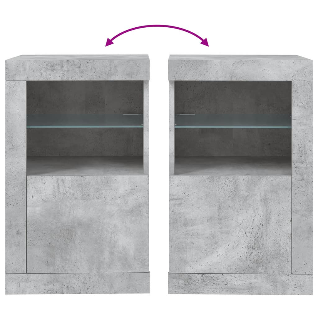 Side cabinet with LED lights concrete grey wood material