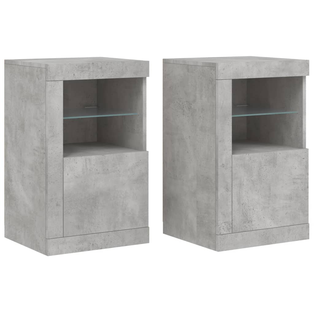 Side cabinets with LED lights 2 pieces concrete grey wood material