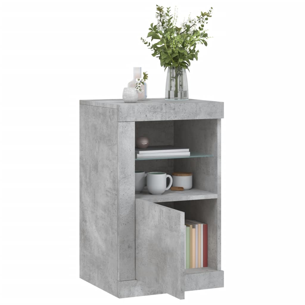 Side cabinets with LED lights 2 pieces concrete grey wood material