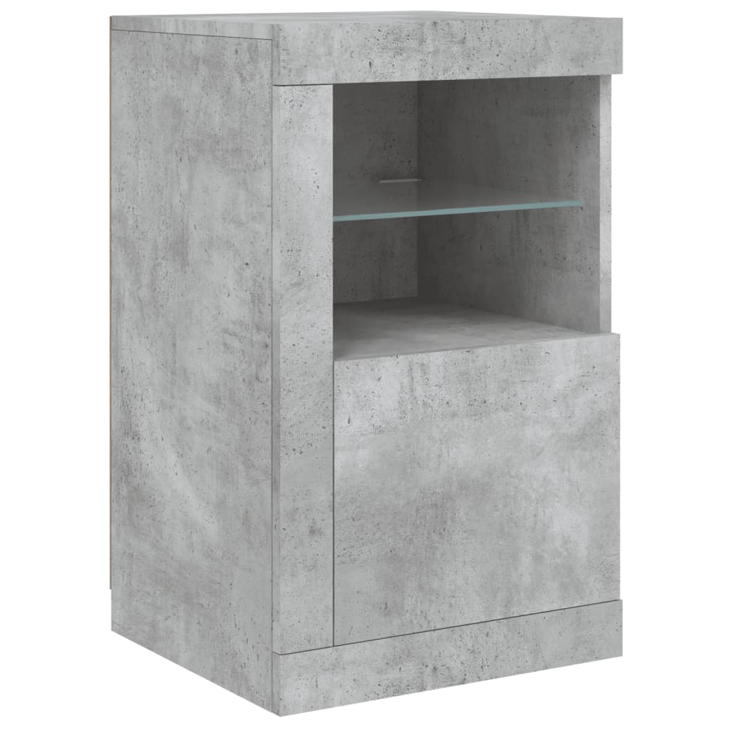 Side cabinets with LED lights 2 pieces concrete grey wood material