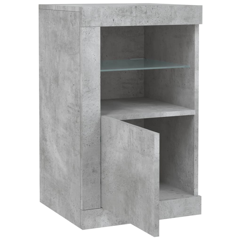 Side cabinets with LED lights 2 pieces concrete grey wood material